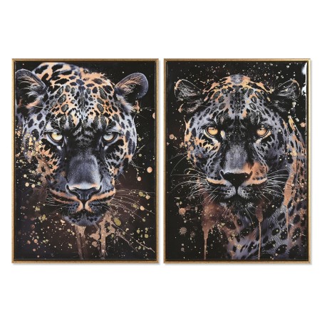 Quadro Home ESPRIT Nero Dorato Leopardo Coloniale Laccato 50 x 3,5 x 70 cm (2 Unità)