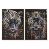 Quadro Home ESPRIT Nero Dorato Leopardo Coloniale Laccato 50 x 3,5 x 70 cm (2 Unità)