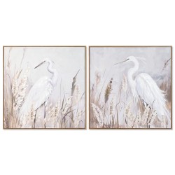 Quadro Home ESPRIT Bianco Beige Grigio Uccello Orientale 80 x 3,5 x 80 cm (2 Unità)