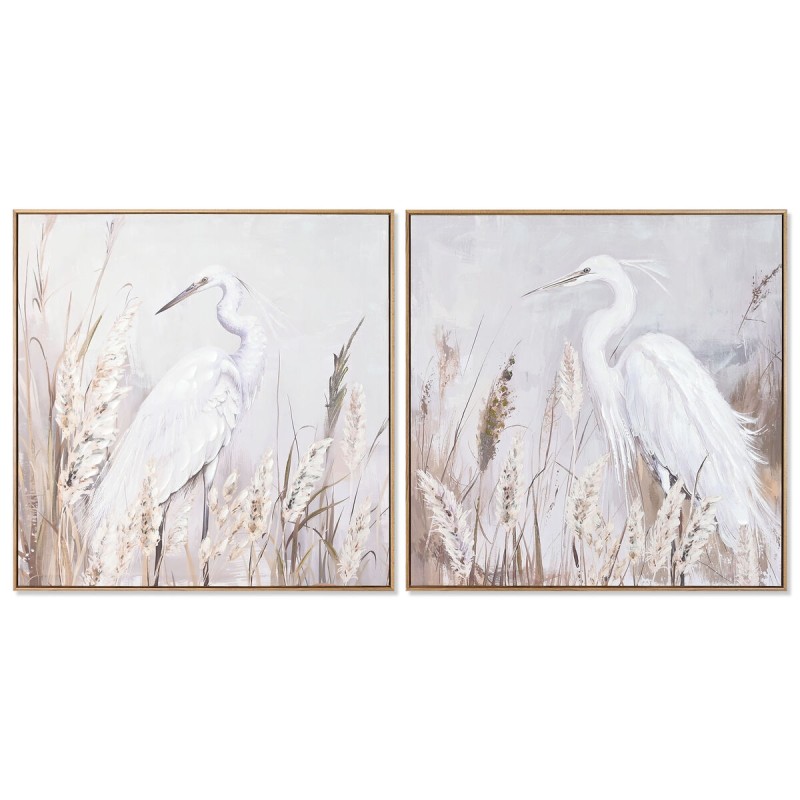 Quadro Home ESPRIT Bianco Beige Grigio Uccello Orientale 80 x 3,5 x 80 cm (2 Unità) Quadro Home ESPRIT Bianco Beige Grigio Uccello Orientale 80 x 3,5 x 80 cm (2 Unità)