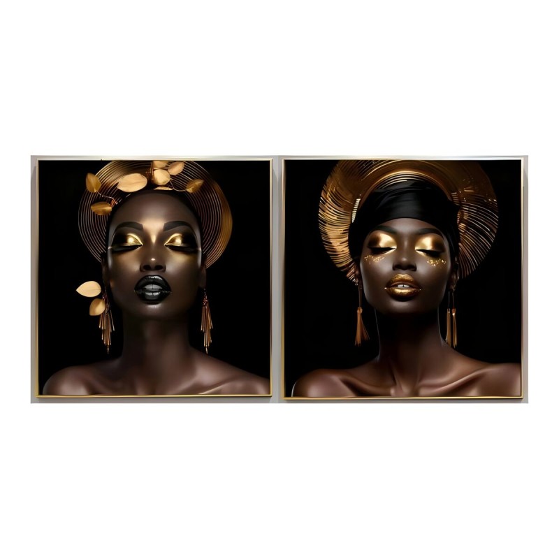 Quadro Home ESPRIT Nero Dorato Africana 80 x 3,5 x 80 cm (2 Unità) Quadro Home ESPRIT Nero Dorato Africana 80 x 3,5 x 80 cm (2 Unità)