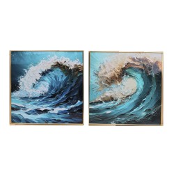 Quadro Home ESPRIT Azzurro Bianco Marrone Mare e oceano 80 x 3,5 x 80 cm (2 Unità)