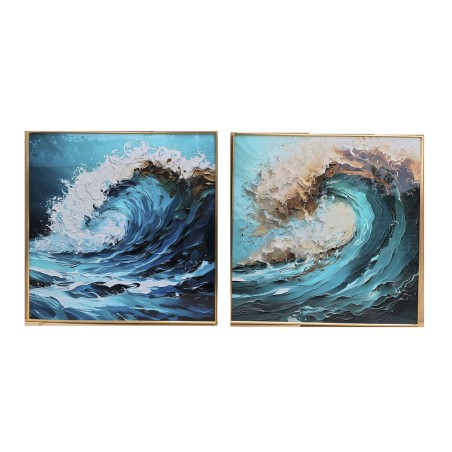 Quadro Home ESPRIT Azzurro Bianco Marrone Mare e oceano 80 x 3,5 x 80 cm (2 Unità)