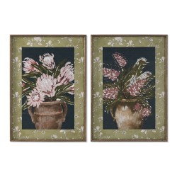 Quadro Home ESPRIT Azzurro Verde Rosa Shabby Chic Vaso 50 x 2,5 x 70 cm (2 Unità)