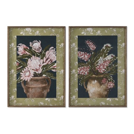 Quadro Home ESPRIT Azzurro Verde Rosa Shabby Chic Vaso 50 x 2,5 x 70 cm (2 Unità)