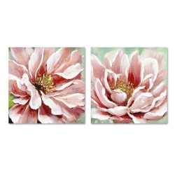 Quadro Home ESPRIT Verde Rosa Fiore Tradizionale 80 x 3 x 80 cm (2 Unità)