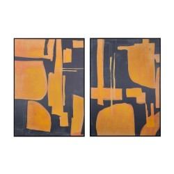 Quadro Home ESPRIT Azzurro Arancio Astratto Città 103 x 4,5 x 143 cm (2 Unità)