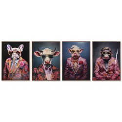 Quadro Home ESPRIT Azzurro Rosso Animale Laccato 52,5 x 2,8 x 72,5 cm (4 Unità)