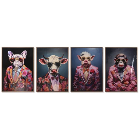 Quadro Home ESPRIT Azzurro Rosso Animale Laccato 52,5 x 2,8 x 72,5 cm (4 Unità)