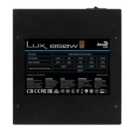 Fonte di Alimentazione Aerocool LUX850 850 W 80 Plus Bronze ATX Nero