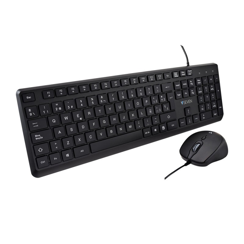 Tastiera e Mouse V7 CKU350ES Nero Qwerty in Spagnolo Tastiera e Mouse V7 CKU350ES Nero Qwerty in Spagnolo
