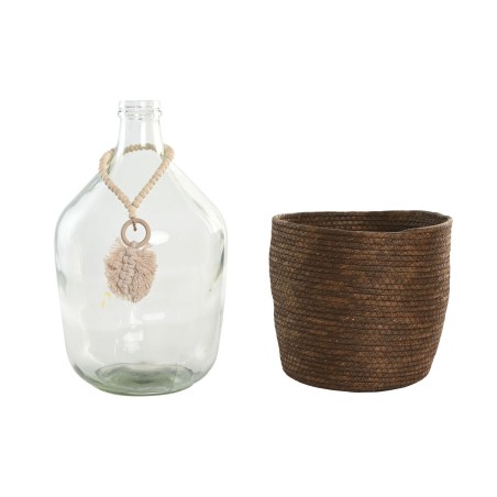 Vaso Home ESPRIT Trasparente Marrone scuro Cristallo Naturale Coloniale 26 x 26 x 39 cm