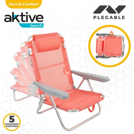 Sedia Pieghevole con Poggiatesta Aktive Flamingo Corallo 48 x 84 x 46 cm (2 Unità)