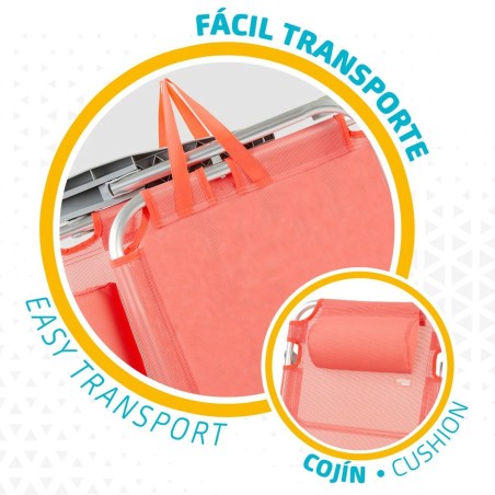 Sedia Pieghevole con Poggiatesta Aktive Flamingo Corallo 48 x 84 x 46 cm (2 Unità)