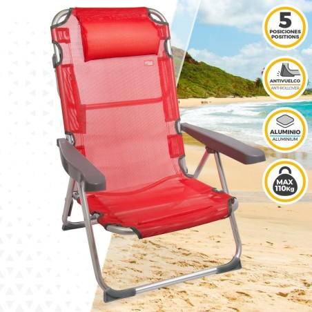 Sedia Pieghevole con Poggiatesta Aktive Menorca Rosso 48 x 90 x 60 cm (2 Unità)