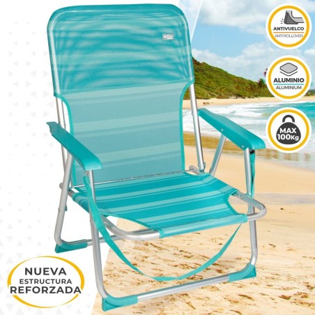 Sedia da Spiaggia Aktive Turchese 44 x 72 x 35 cm Alluminio Pieghevole (4 Unità)