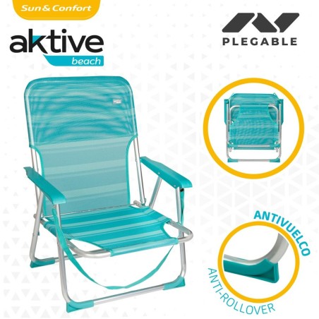 Sedia da Spiaggia Aktive Turchese 44 x 72 x 35 cm Alluminio Pieghevole (4 Unità)