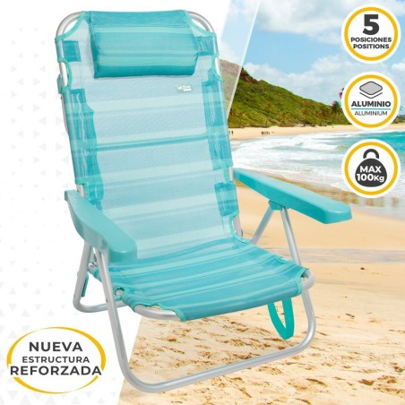 Sedia da Spiaggia Aktive Pieghevole Turchese 48 x 84 x 46 cm (2 Unità)