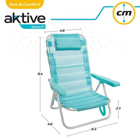 Sedia da Spiaggia Aktive Pieghevole Turchese 48 x 84 x 46 cm (2 Unità)