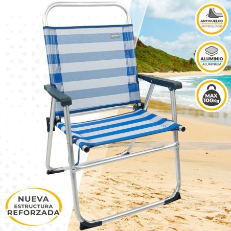 Sedia da Spiaggia Aktive Azzurro Bianco 48 x 88 x 50 cm Alluminio Pieghevole (4 Unità)