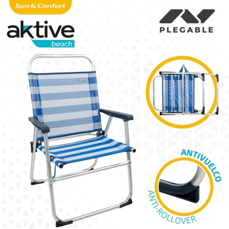 Sedia da Spiaggia Aktive Azzurro Bianco 48 x 88 x 50 cm Alluminio Pieghevole (4 Unità)