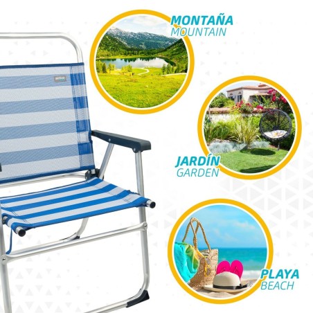 Sedia da Spiaggia Aktive Azzurro Bianco 48 x 88 x 50 cm Alluminio Pieghevole (4 Unità)