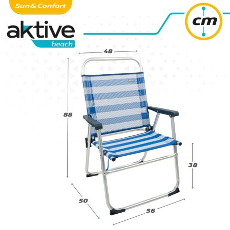 Sedia da Spiaggia Aktive Azzurro Bianco 48 x 88 x 50 cm Alluminio Pieghevole (4 Unità)