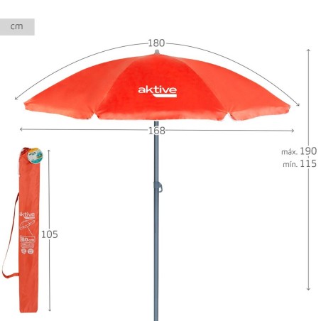 Ombrellone Aktive UV50 Ø 180 cm Corallo Poliestere Alluminio 180 x 187 x 180 cm (12 Unità)
