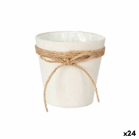 Vaso Ibergarden WY18-71 Bianco Marrone Stoffa Corda Plastica Fiocco 14 x 12,5 x 14 cm 14 x 14 x 14 cm (24 Unità)