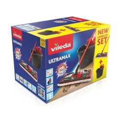Mocio con Secchio a Doppia Azione Vileda Ultramax Mop Set Nero Rosso Microfibre
