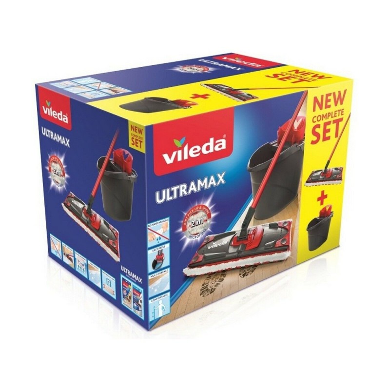 Mocio con Secchio a Doppia Azione Vileda Ultramax Mop Set Nero Rosso Microfibre Mocio con Secchio a Doppia Azione Vileda Ultramax Mop Set Nero Rosso Microfibre