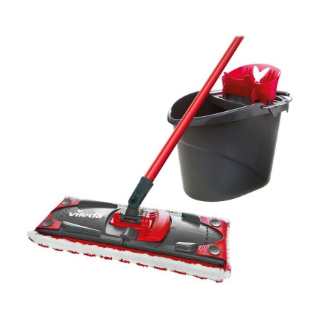 Mocio con Secchio a Doppia Azione Vileda Ultramax Mop Set Nero Rosso Microfibre