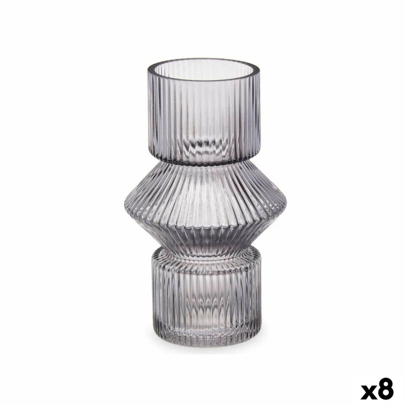 Vaso Righe Grigio Cristallo 9,5 x 16,5 x 9,5 cm (8 Unità) Vaso Righe Grigio Cristallo 9,5 x 16,5 x 9,5 cm (8 Unità)