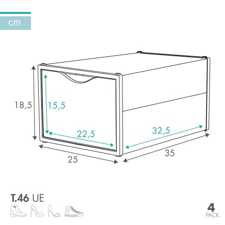 Scatola di scarpe impilabile Max Home polipropilene ABS 25 x 18,5 x 35 cm (4 Unità)
