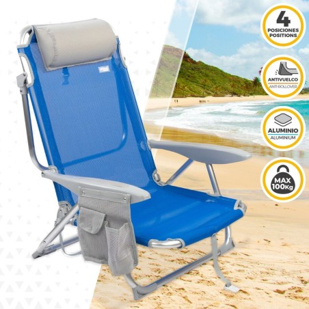 Sedia Pieghevole con Poggiatesta Aktive Gomera Azzurro 51 x 76 x 45 cm (2 Unità)