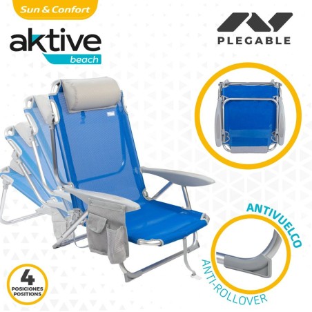 Sedia Pieghevole con Poggiatesta Aktive Gomera Azzurro 51 x 76 x 45 cm (2 Unità)
