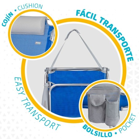Sedia Pieghevole con Poggiatesta Aktive Gomera Azzurro 51 x 76 x 45 cm (2 Unità)