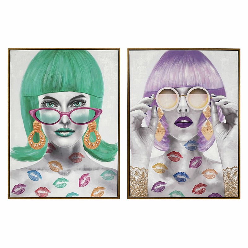 Quadro DKD Home Decor 60 x 3,5 x 80 cm Fashion Girls (2 Unità) Quadro DKD Home Decor 60 x 3,5 x 80 cm Fashion Girls (2 Unità)