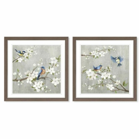 Tela DKD Home Decor 63 x 3 x 63 cm 60 x 3 x 60 cm Uccelli Shabby Chic (2 Unità)
