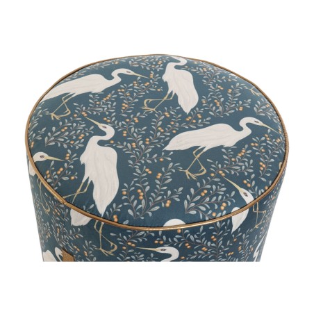 Poggiapiedi DKD Home Decor Azzurro Bianco Verde Legno Velluto Uccello Orientale 35 x 35 x 35 cm (2 Unità)
