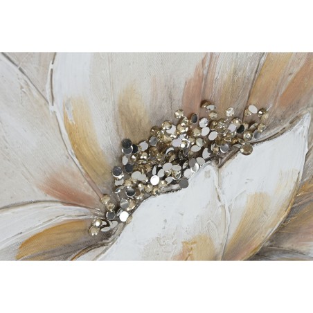 Quadro Home ESPRIT Bianco Beige Tela Legno MDF Fiore Romantico 50 x 2,5 x 50 cm (2 Unità)