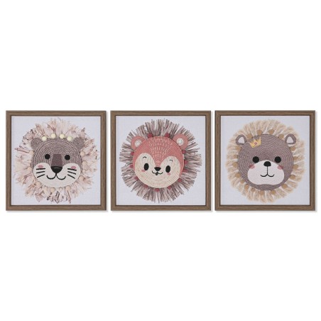 Tela Home ESPRIT Bianco Naturale Per bambini animali 30 x 2,6 x 30 cm (3 Unità)