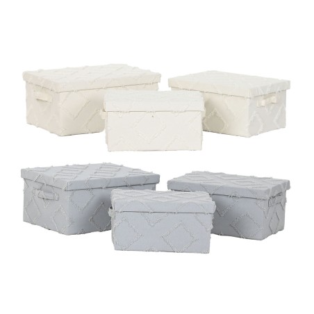 Set di Scatole Decorative Home ESPRIT Grigio Crema 40 x 30 x 20 cm 3 Pezzi (2 Unità)
