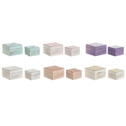 Scatola-Portagioie Home ESPRIT Multicolore Rosa Lilla Legno di mango 10 X 10 X 6,6 cm (2 Pezzi) (6 Unità)