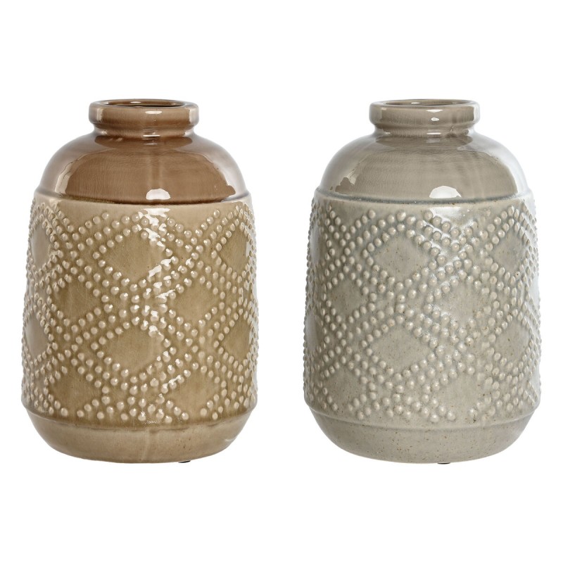 Vaso Home ESPRIT Marrone Grigio Ceramica Orientale Rombos 19 x 19 x 27 cm (2 Unità) Vaso Home ESPRIT Marrone Grigio Ceramica Orientale Rombos 19 x 19 x 27 cm (2 Unità)