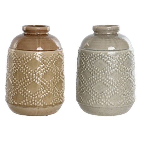 Vaso Home ESPRIT Marrone Grigio Ceramica Orientale Rombos 19 x 19 x 27 cm (2 Unità)
