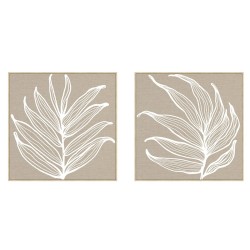 Quadro Home ESPRIT Bianco Naturale Foglia della pianta Scandinavo 83 x 4,5 x 83 cm (2 Unità)