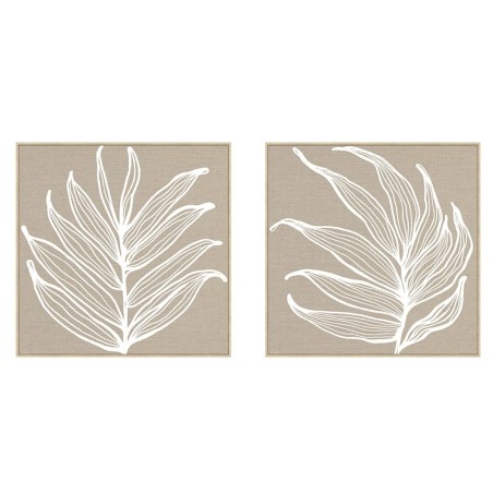 Quadro Home ESPRIT Bianco Naturale Foglia della pianta Scandinavo 83 x 4,5 x 83 cm (2 Unità)