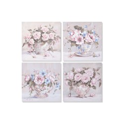 Quadro Home ESPRIT Bianco Rosa Rose Romantico 60 x 3 x 60 cm (4 Unità)