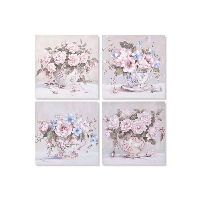 Quadro Home ESPRIT Bianco Rosa Rose Romantico 60 x 3 x 60 cm (4 Unità) Quadro Home ESPRIT Bianco Rosa Rose Romantico 60 x 3 x 60 cm (4 Unità)